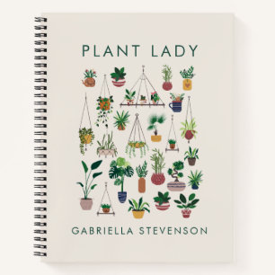 Boho Plant Lady Illustration Art Personalized Name Notebook
