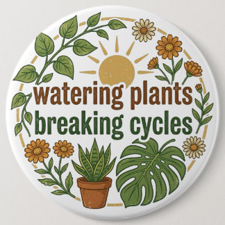 Boho Plant Mom Breaking Cycles Mental Health Groov 6 Inch Round Button