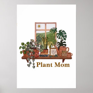 Boho Plant Mom Indoor Garden Watercolor Poster