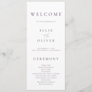 Boho Plum Purple Elegant Minimalist Wedding Program
