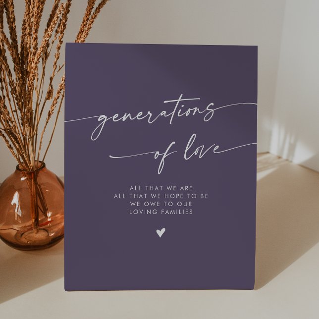 Boho Plum Purple Generations of Love Wedding Pedestal Sign (Creator Uploaded)
