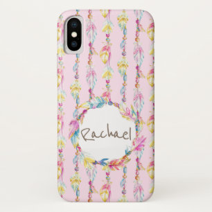 Boho plume aquarelle nom de l'art coque rose