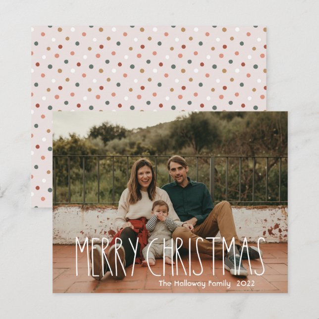 Boho Polka Dot Christmas Carte de vacances pleine  (Devant / Derrière)