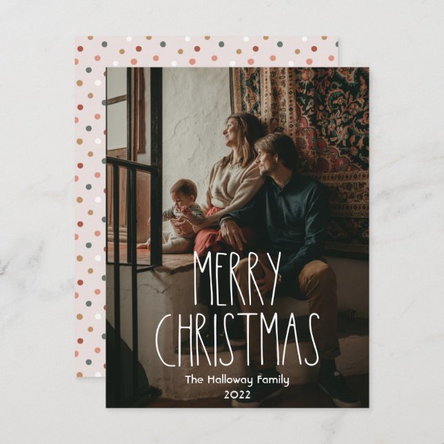 Boho Polka Dot Christmas Full Vertical Photo Holiday Card (Front/Back)