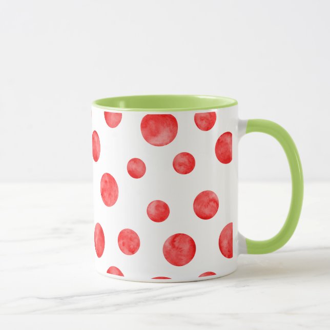 Boho polka dot pattern l Red and white l Green Mug (Right)