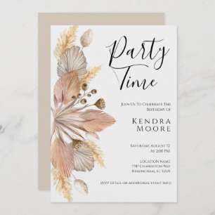 Boho Pompas Grass Birthday Invitation For Any Age