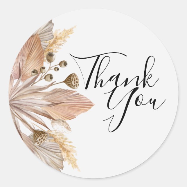 Boho Pompas Grass Thank You Stickers (Front)