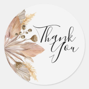Boho Pompas Grass Thank You Stickers