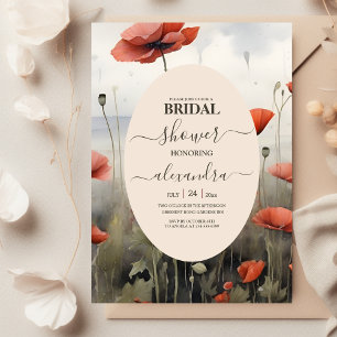 Boho Poppy  Wildflower Botanical Bridal Invitation