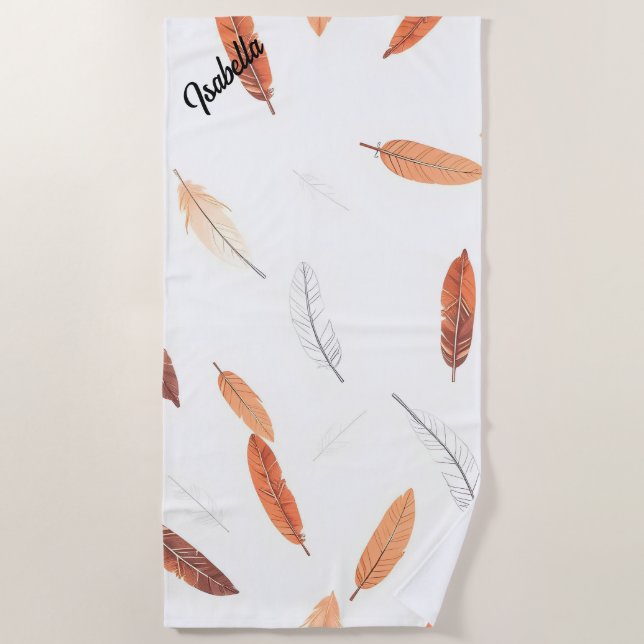Boho Popular Feathers Luxury Collection Beach Towel (Front)