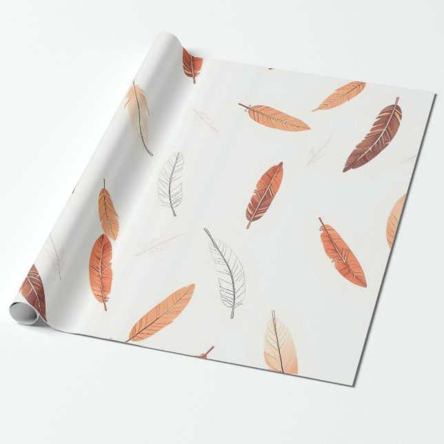 Boho Popular Feathers Luxury Collection Wrapping Paper (Unrolled)