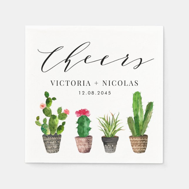 Boho Potted Cactus Wedding Thank You Napkin (Front)