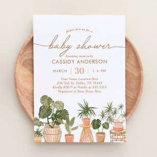 Boho Potted House Plants Baby Shower Invitation