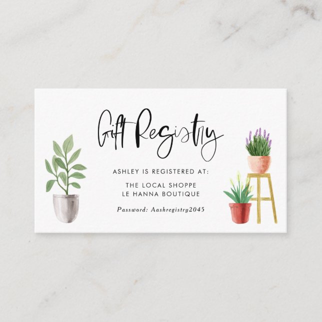 Boho Potted Houseplants Baby Shower Registry Enclosure Card (Front)