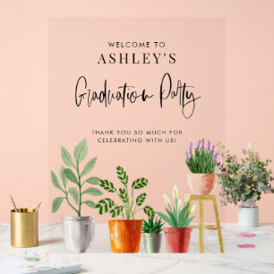 Boho Potted Houseplants Graduation Party Welcome Acrylic Sign