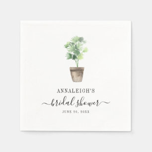 Boho Potted Plant Chic Watercolor Bridal Shower Napkin