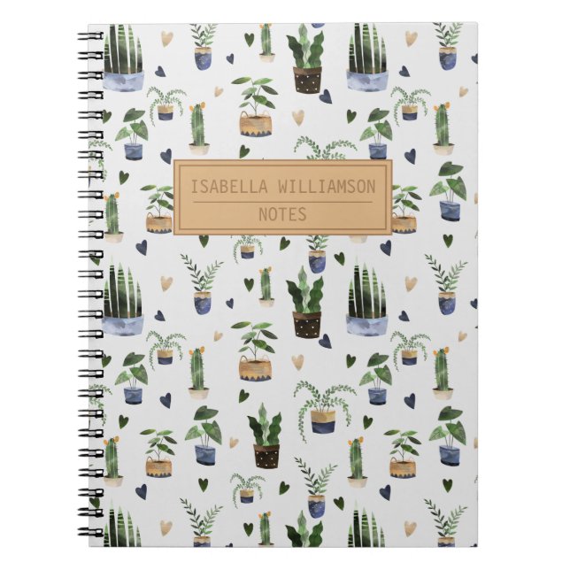 Boho Potted Plant Pattern Personalized  Notebook (Front)
