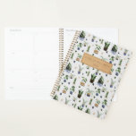 Boho Potted Plant Pattern Personalized  Notebook Planner<br><div class="desc">Boho Succulents | cacti and Potted Plant Pattern with cute hearts in blue, green and clay colour pots . Ready to personalize with your name and the date . If you would like to change the colour or style of the font please click the customize further tab at the end...</div>