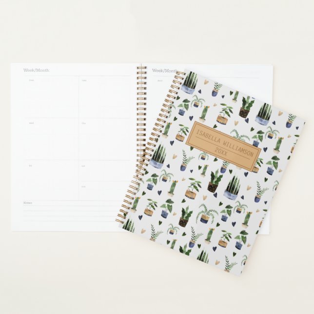 Boho Potted Plant Pattern Personalized  Notebook Planner (Display)