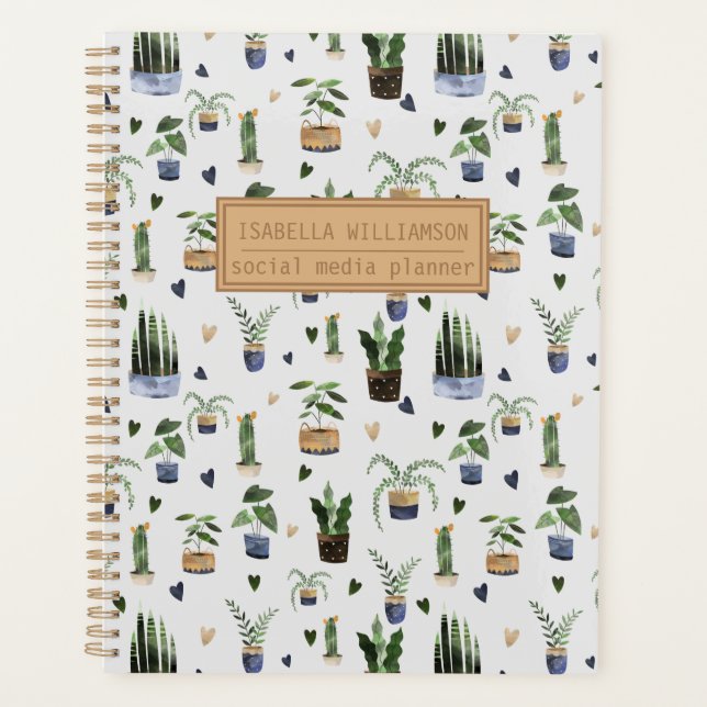 Boho Potted Plant Pattern Personalized  Planner (Front)