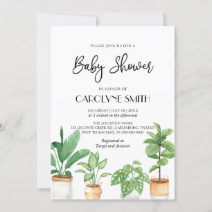 Boho Potted Plants Baby Shower Invitation