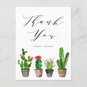 Boho Potted Succulent and Cactus Wedding Thank You Postcard