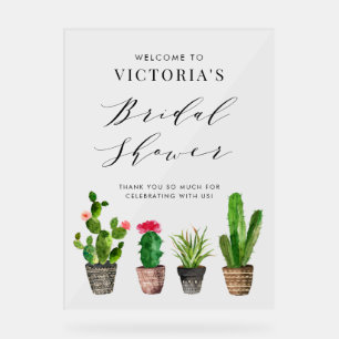 Boho Potted Succulents and Cactus Bridal Shower Acrylic Sign