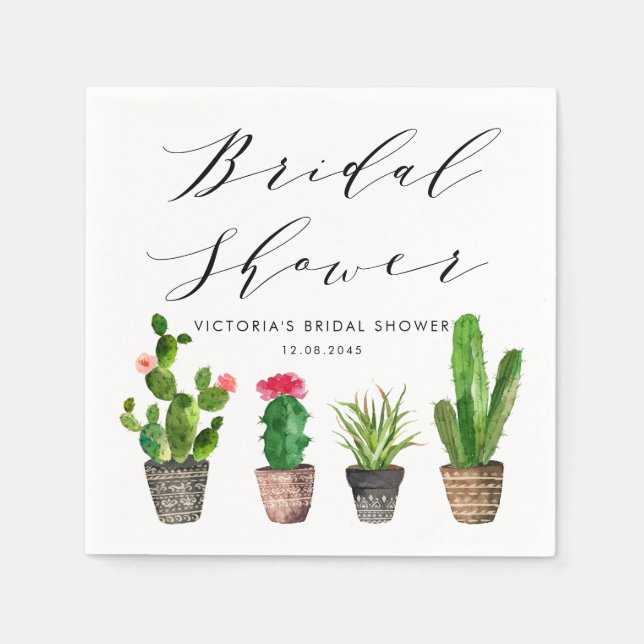 Boho Potted Succulents and Cactus Bridal Shower Napkin (Front)