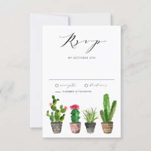 Boho Potted Succulents and Cactus Summer Wedding RSVP Card