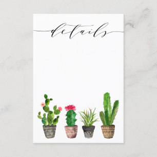 Boho Potted Succulents and Cactus Wedding Details Enclosure Card