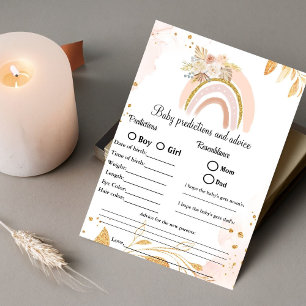 Boho  predictions & advice baby shower game Card