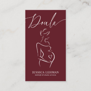 Boho Pregnant Lady Line Art Doula Midwife QRCODE Business Card