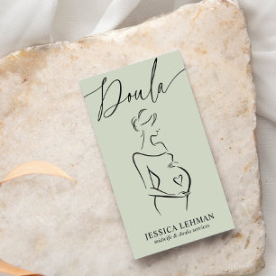 Boho Pregnant Lady Line Art Doula Midwife QRCODE Business Card