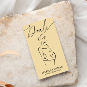 Boho Pregnant Lady Line Art Doula Midwife QRCODE Business Card