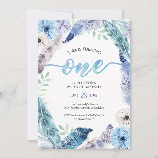 Boho première fête d'anniversaire Invitation (Devant)