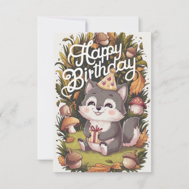 Boho Pretty Wolf Digital Birthday  Card (Front)