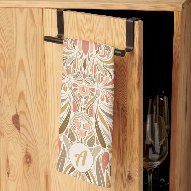 Boho Print with Retro Monogram Kitchen Towel (Thirds Fold)
