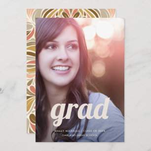 Boho Print with Retro Type Photo Graduation Invitation