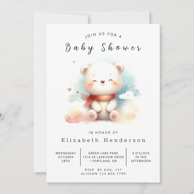 Boho Printable Bear Baby Shower Invitation (Front)