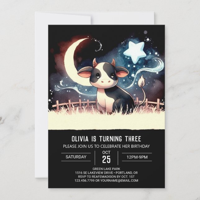  Boho Printable Cow Birthday Invitation (Front)
