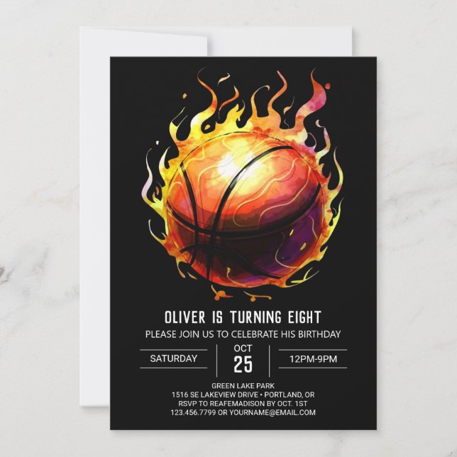 Boho Printable Fun Basketball Birthday Invitation (Front)