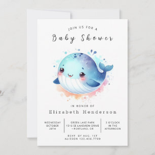 Boho Printable Whale Baby Shower Invitation