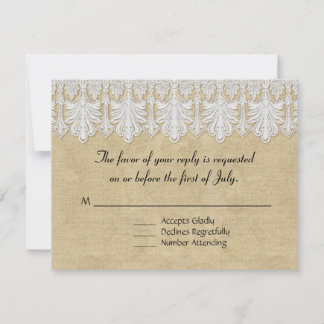 BOHO Printed Burlap n Lace gypsy Modern Mod Style RSVP Card