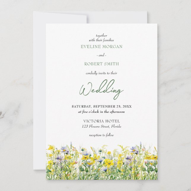 Boho printemps faire-part de mariage fleurs sauvag (Devant)