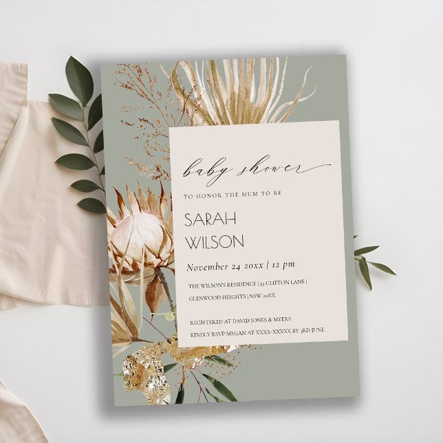 Boho Protea Dried Palm Floral Baby Shower Invite (Creator Uploaded)