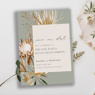 Boho Protea Dried Palm Floral Save the Date Card