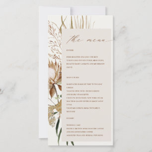 Boho Protea Dried Palm Floral Wedding Menu Card