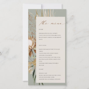Boho Protea Dried Palm Floral Wedding Menu Card