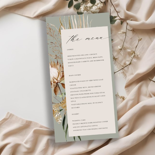 Boho Protea Dried Palm Floral Wedding Menu Card (Creator Uploaded)
