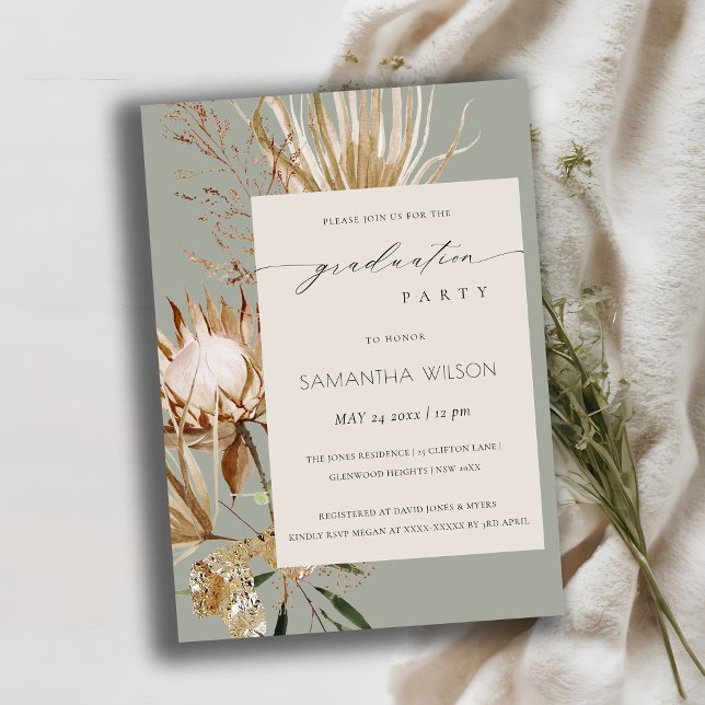 Boho Protea Dry Palm Flora Photo Graduation Invite (Creator Uploaded)